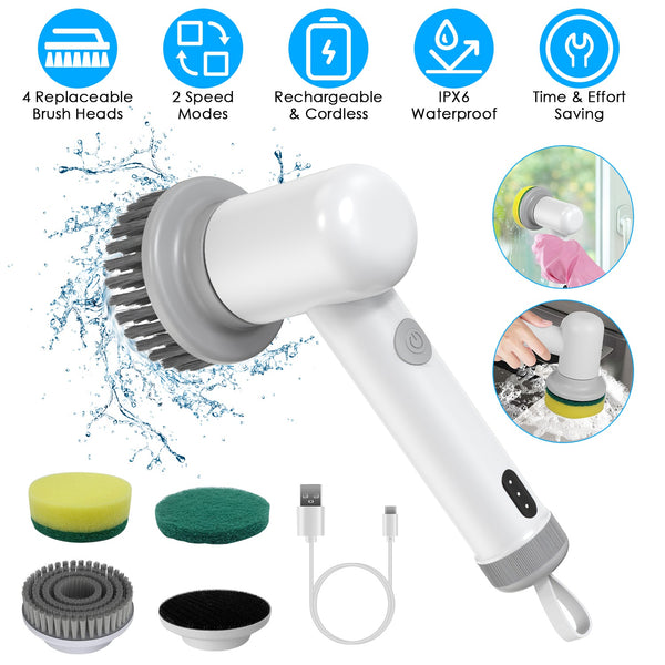 1Set Electric Handheld Spin Scrubber Cordless Cleaning Brush With 2 Rotating Speeds 3 Cleaning Brushes Rechargeable Shower Scrubber For Kitchen Dish Bathtub Sink Tile