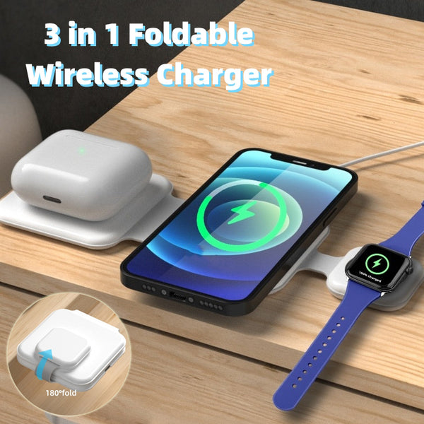 3-in-1 Foldable Magnetic Wireless Charger, Travel Charging Station
