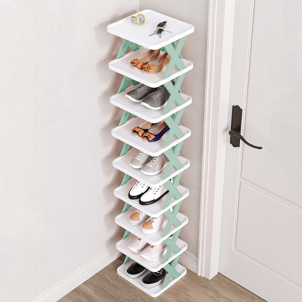 9-Tier Narrow Shoe Rack, Free-Standing Vertical Shoe Organizer