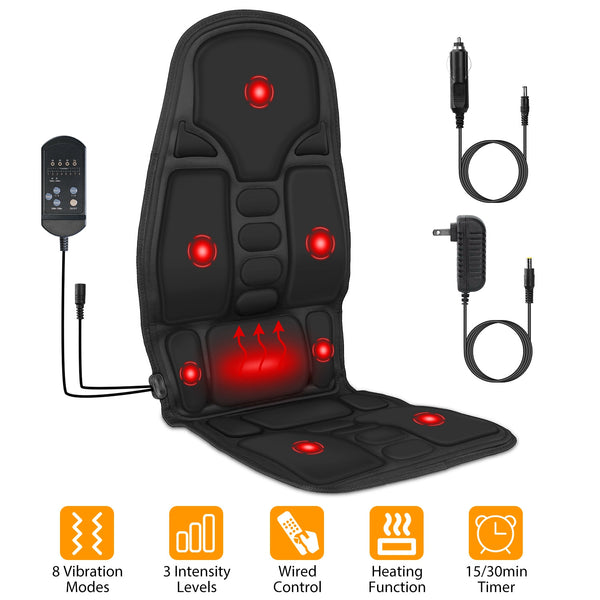 1Pc Back Massager Cushion Electric Massage Car Seat Cushion Chair Pad With Heating Function 8 Vibration Modes 3 Intensity Levels