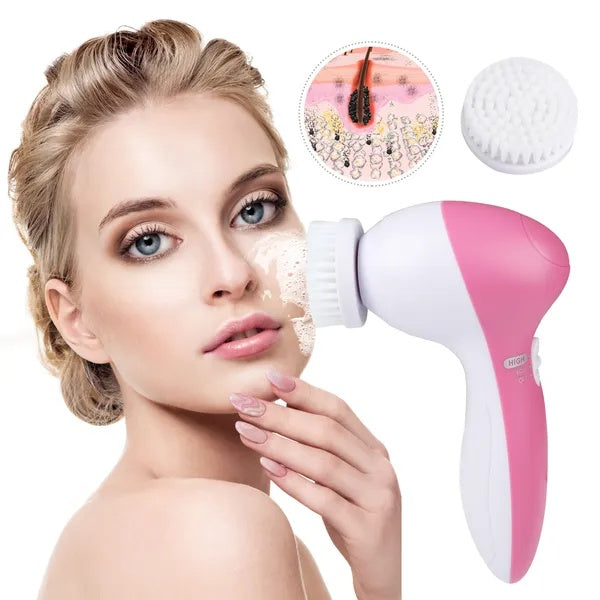 Waterproof Facial Cleansing Brush with 5 Brush Heads