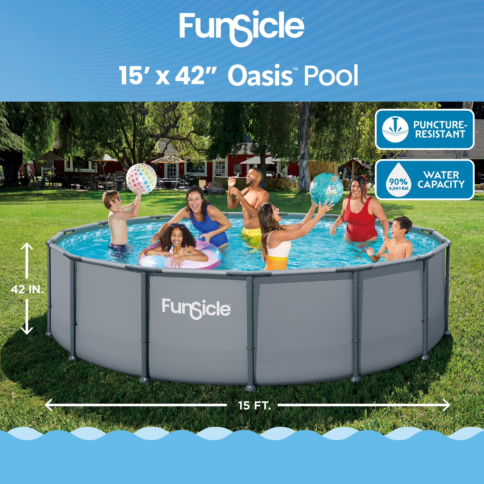 15FT Round Above Ground Swimming Pool with Metal Frame, Filter Pump & Ladder – Family Outdoor Pool